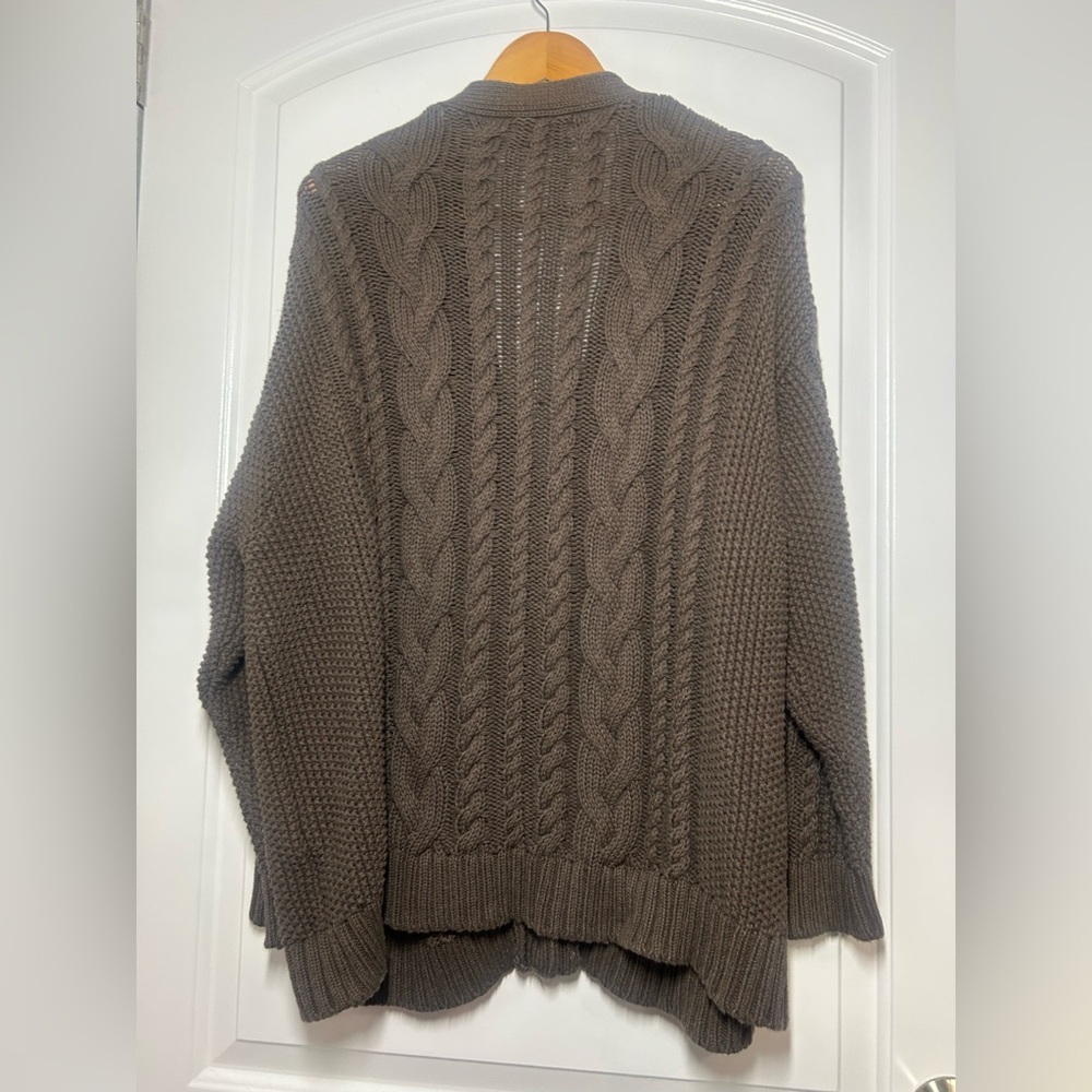 Quince Organic Cotton Oversized Cable Knit Cardigan Brown Size M 90s chic cozy - Picture 4 of 15